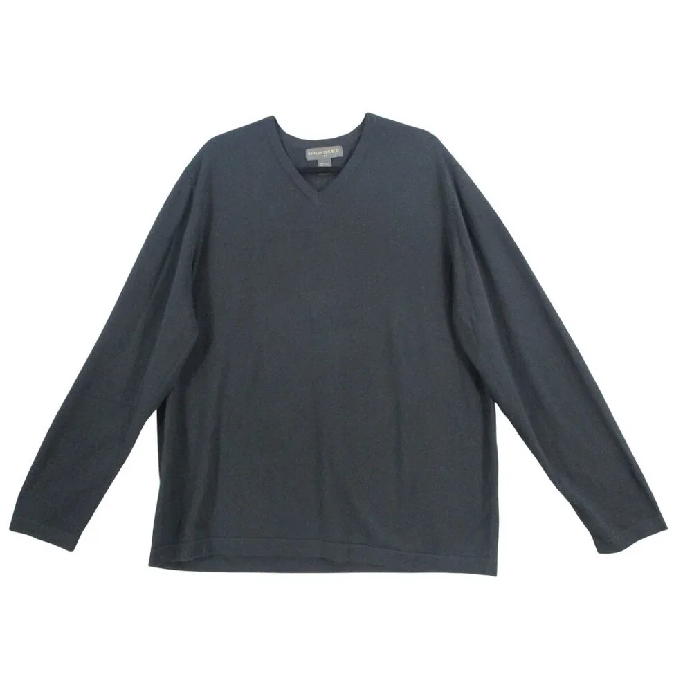 Banana Republic Mens Navy Blue V-Neck Long Sleeve Sweater XL 100% Cotton Made In